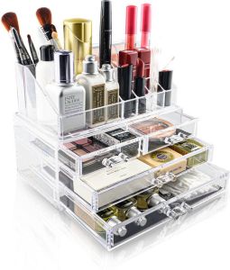 Decopatent XL Make up Organizer met 16 Vakken & 4 Lades Makeup Organizer Transparant Sieraden Make-up Cosmetica Opbergdoos