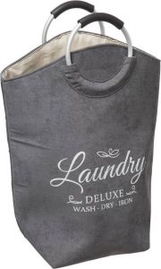Merkloos Sans marque Decopatent XL Wasmand 80L Tekst Deluxe Laundry -> Wash Dry Iron Waszak met handvat Grote Badkamer Wasmand Velours Geel