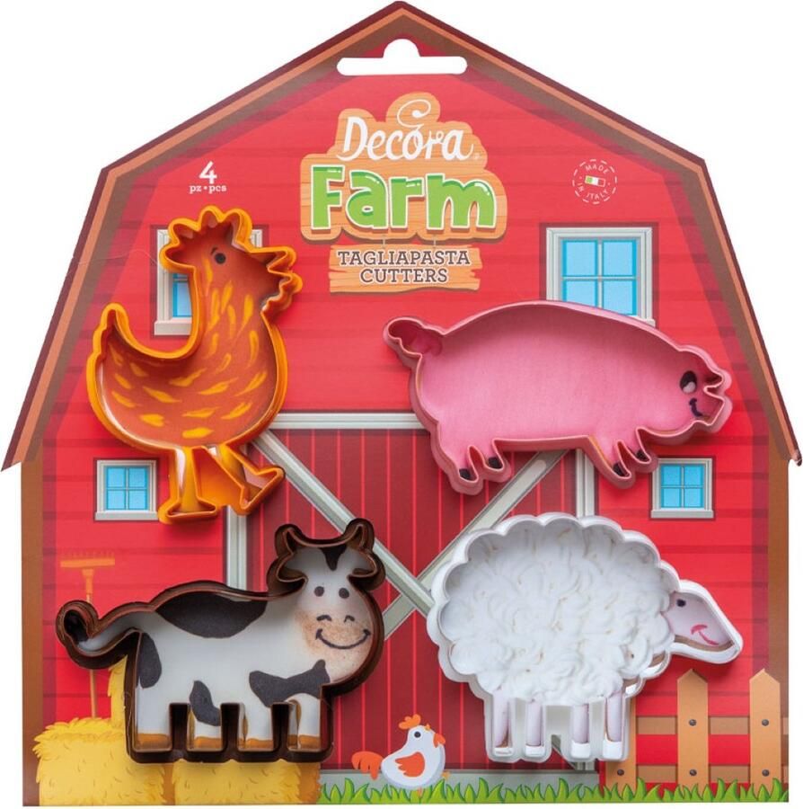 Decora Koekjesuitsteker Plastic Boerderijdieren pk 4