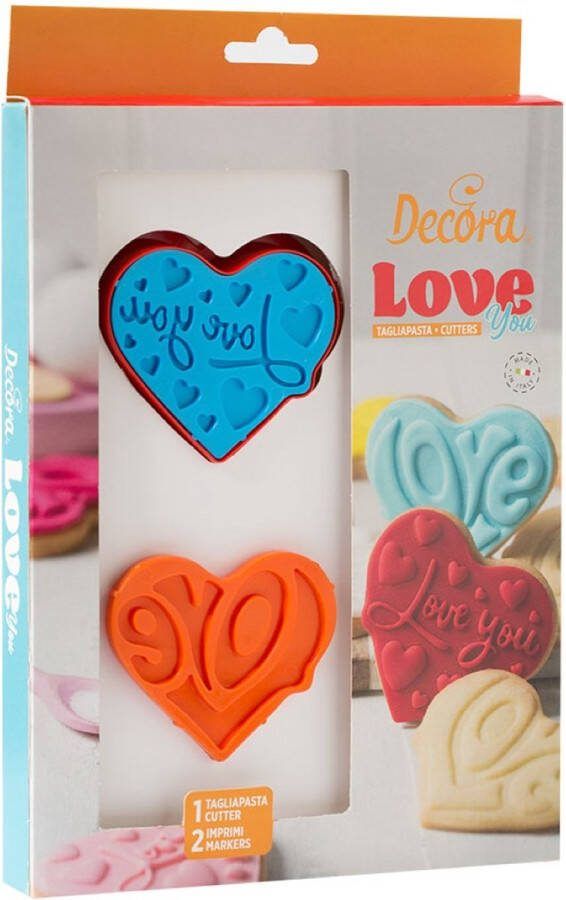 Decora Koekjesuitsteker Plastic Love Set pk 3 met stempel