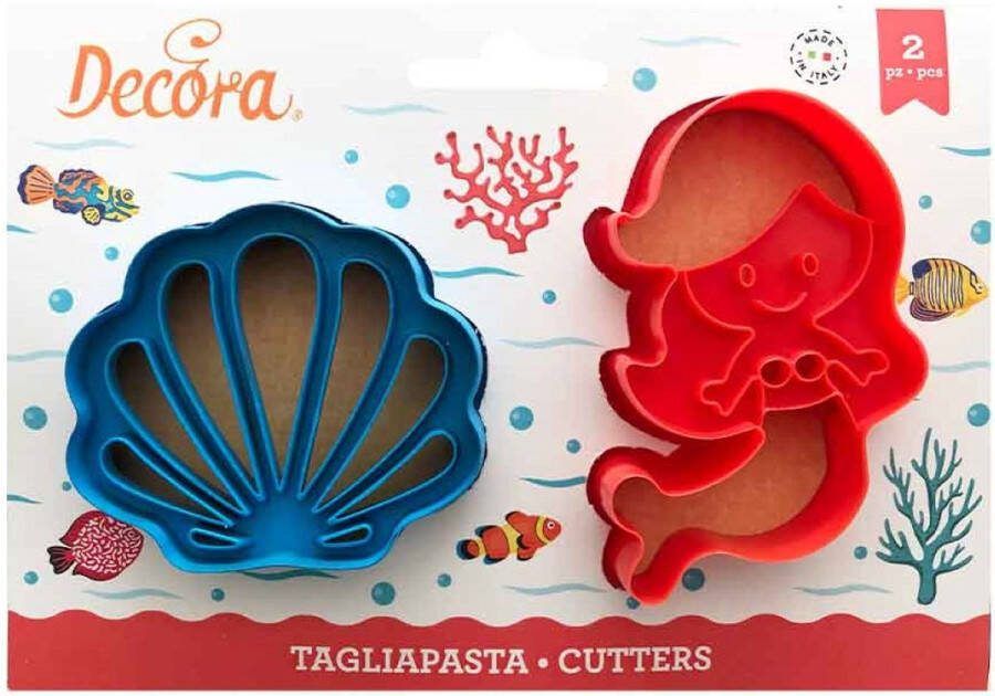 Decora Koekjesuitsteker Plastic Zeemeermin en Schelp pk 2