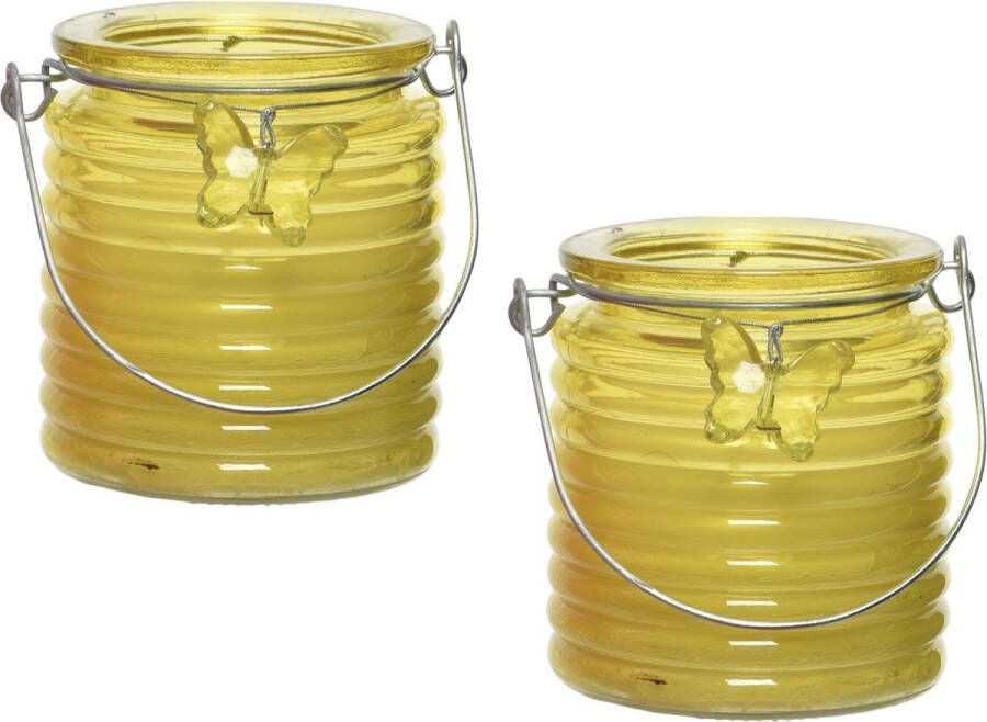 Decoris 10x stuks citronella anti muggen kaarsen in kaarsenhouder geel 20 branduren Windlichten voor binnen en buiten