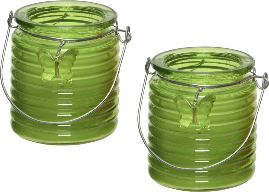 Decoris 10x stuks citronella anti muggen kaarsen in kaarsenhouder groen 20 branduren Windlichten voor binnen en buiten