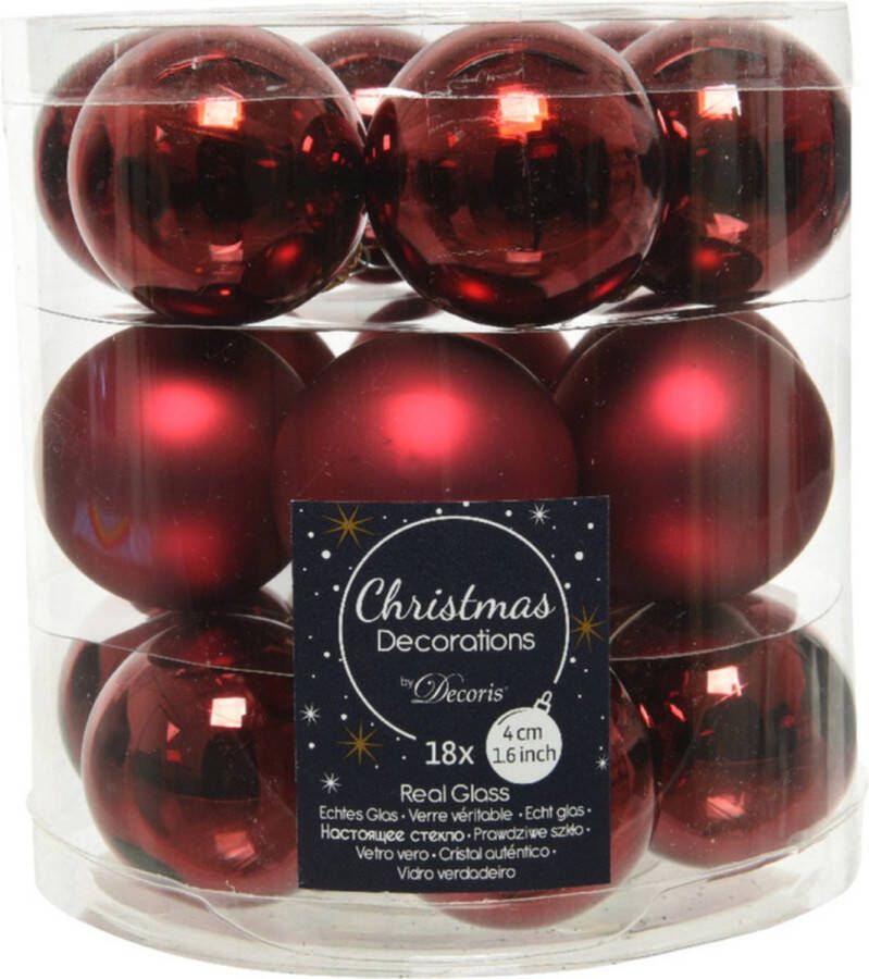 Decoris 18x stuks kleine kerstballen donkerrood (oxblood) van glas 4 cm mat glans Kerstboomversiering