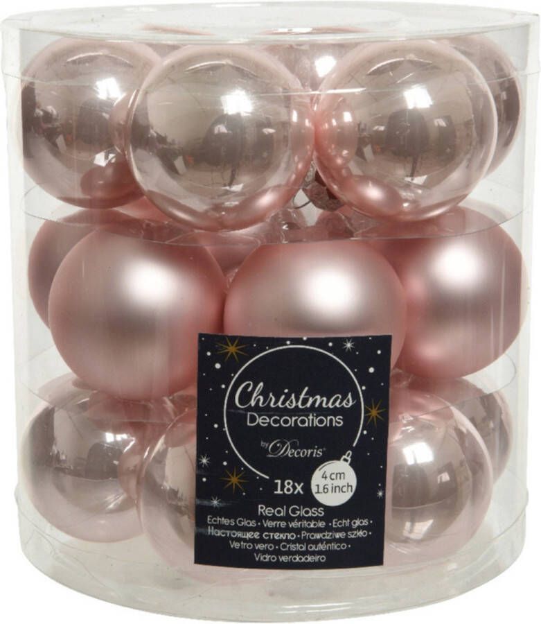 Decoris 18x stuks kleine kerstballen lichtroze (blush) van glas 4 cm mat glans Kerstboomversiering