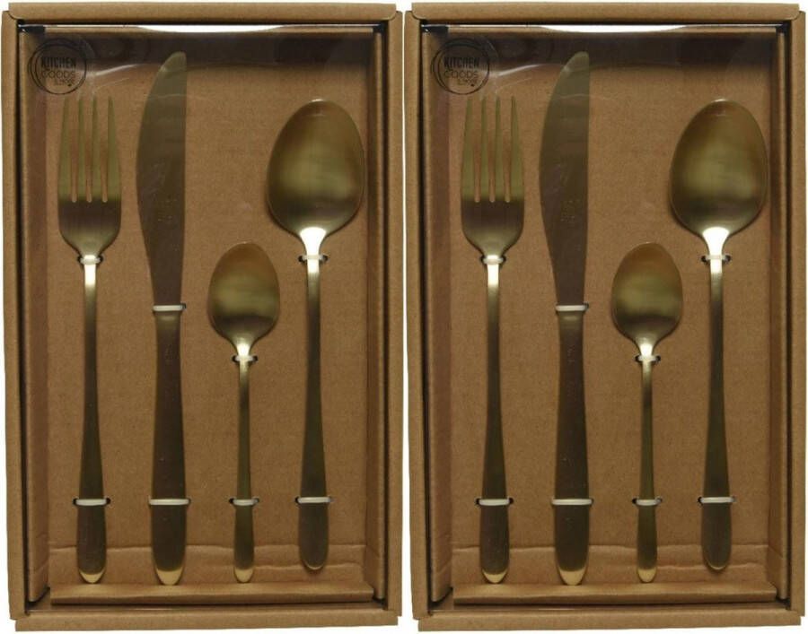 Decoris 2x stuks besteksets bestek set 16-delig licht goud voor 4 personen Tafelbestek voor ontbijt lunch en diner