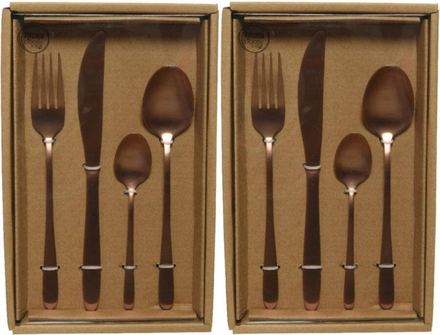 Decoris 2x stuks besteksets bestek set 16-delig rose goud voor 4 personen Tafelbestek voor ontbijt lunch en diner