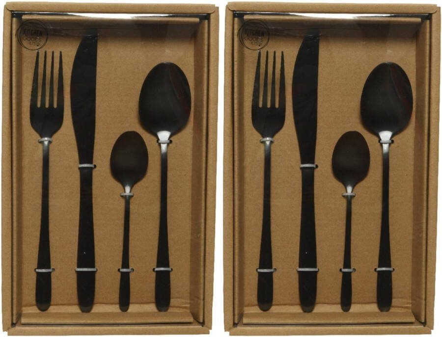 Decoris 2x stuks besteksets bestek set 16-delig zwart voor 4 personen Tafelbestek voor ontbijt lunch en diner