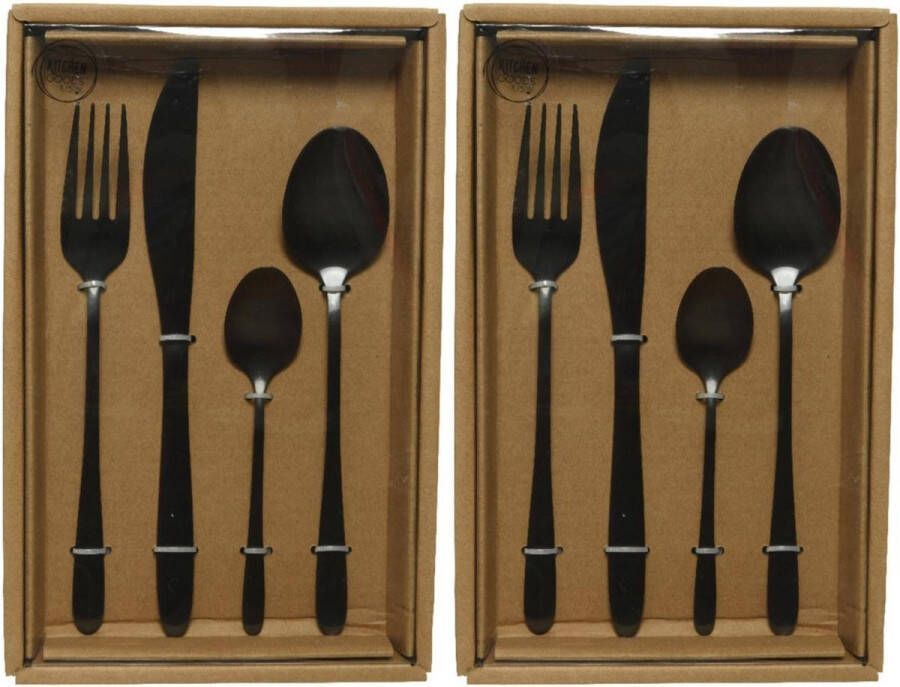Decoris 2x stuks besteksets bestek set 16-delig zwart voor 4 personen Tafelbestek voor ontbijt lunch en diner