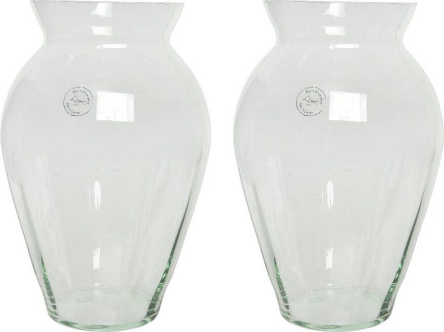 Decoris 2x stuks bloemen vaas transparant van glas 30 cm hoog diameter 20 cm Handgemaakte stijlvolle vazen voor binnen gebruik
