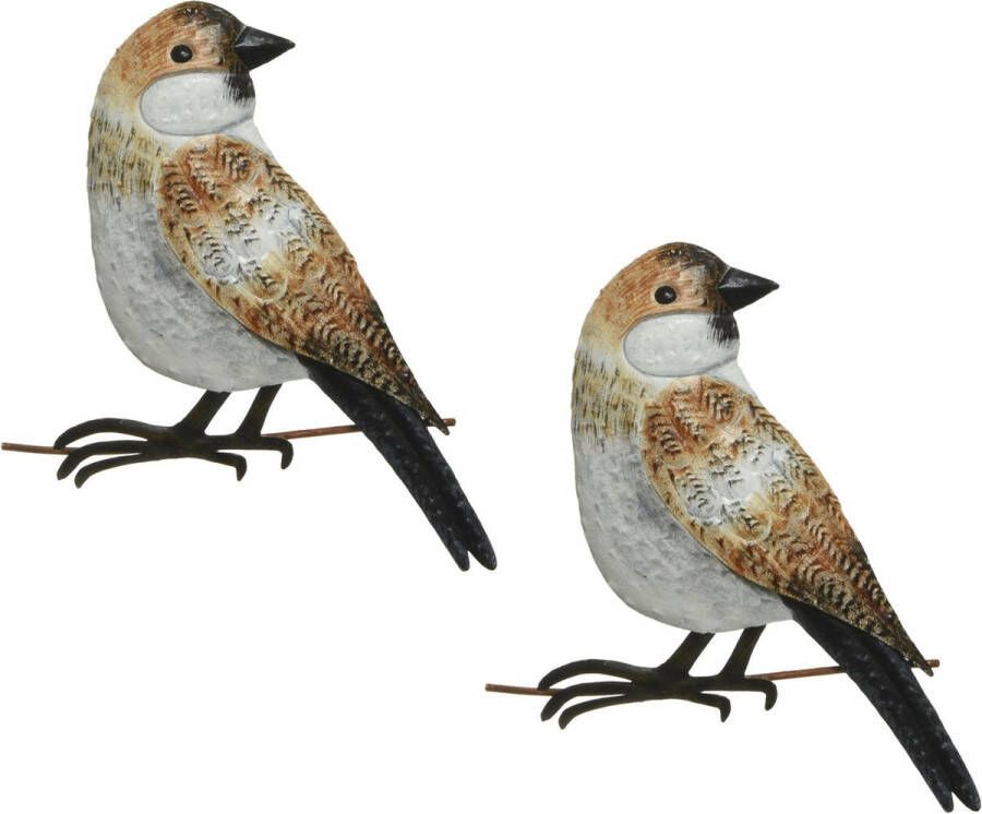 Decoris 2x stuks decoratie vogel muurvogel Mus voor in de tuin 38 cm Tuindecoratie dierenbeeldjes Tuinvogels muurvogels
