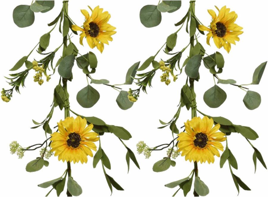 Decoris 2x stuks gele slingers met bloemen voor aan de fiets 150 cm Fietsslingers fietsdecoratie Kunstbloemen