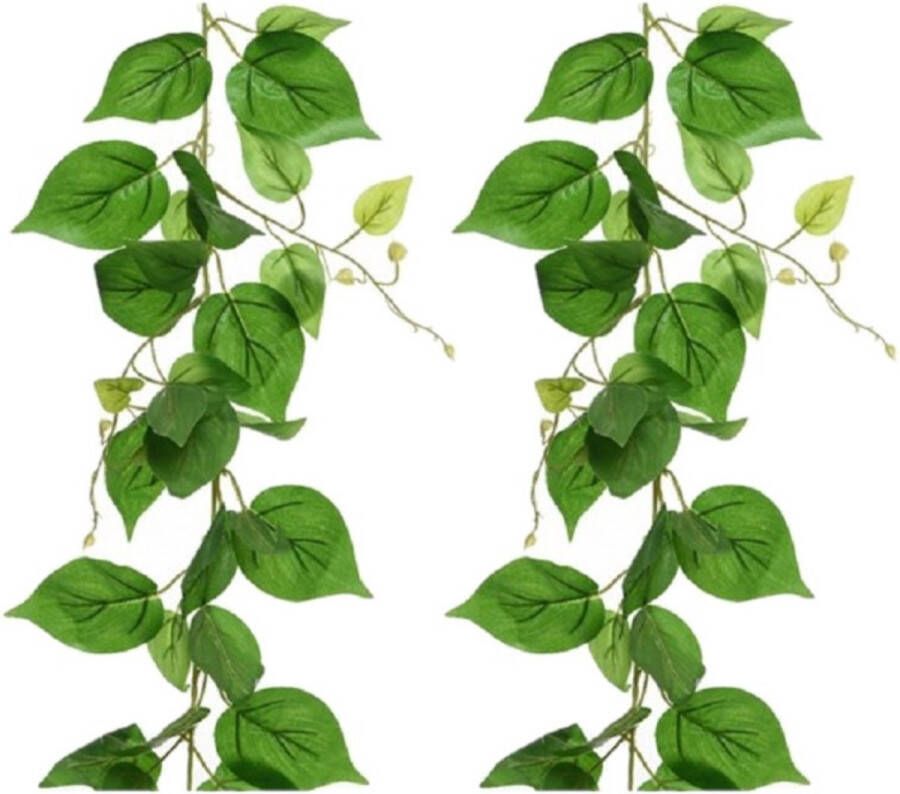Merkloos Sans marque 2x stuks groene klimop kunstplant slingers 220 cm Kunstplanten nepplanten Hangplanten