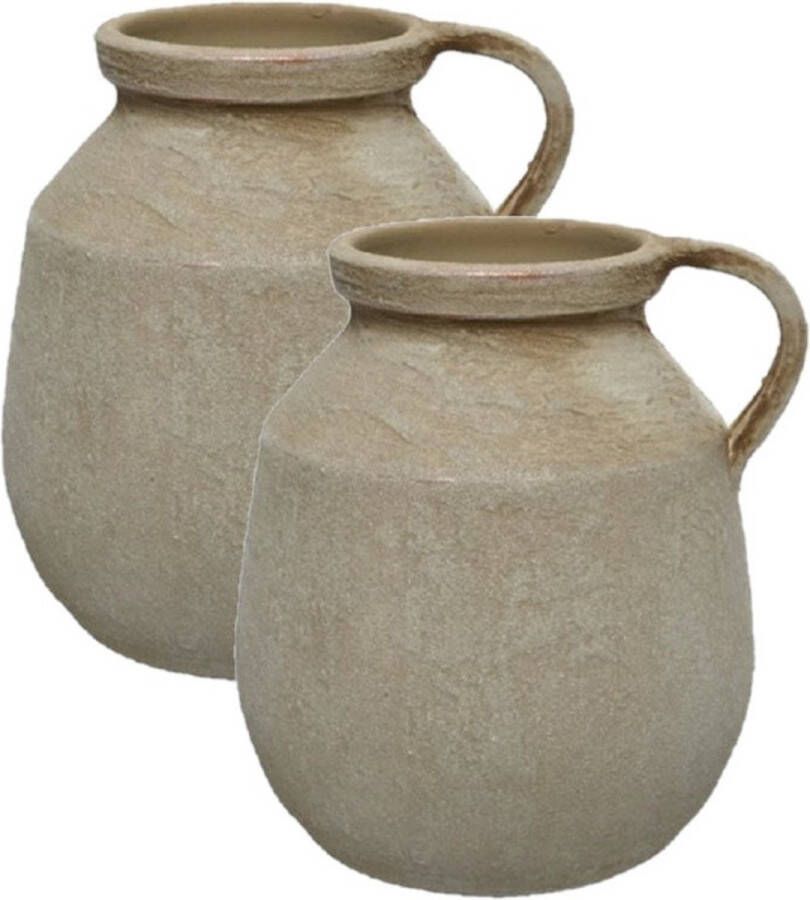 Decoris 2x stuks ouderwetse creme witte terracotta kannen kruiken 25 cm Aardewerk tuindecoratie