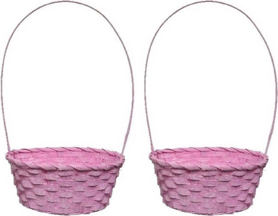 Decoris 2x stuks roze rieten mandje met hengsel 38 cm Opbergen Decoratie manden gevlochten riet