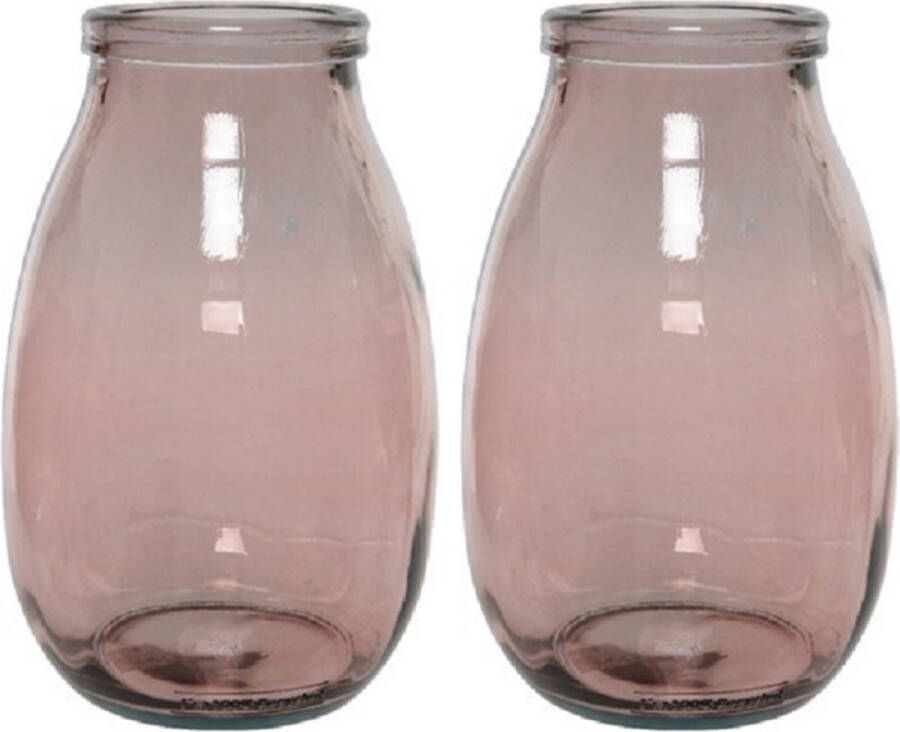 Merkloos Sans marque 2x stuks roze vazen bloemenvaas van gerecycled glas 18 x 28 cm Glazen vazen voor bloemen en boeketten