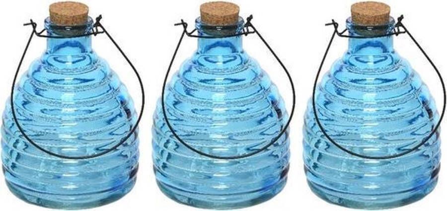 Decoris 3x Wespenvangers wespenvallen blauw 17 cm van glas Insectenvangers insectenvallen Insectenbestrijding