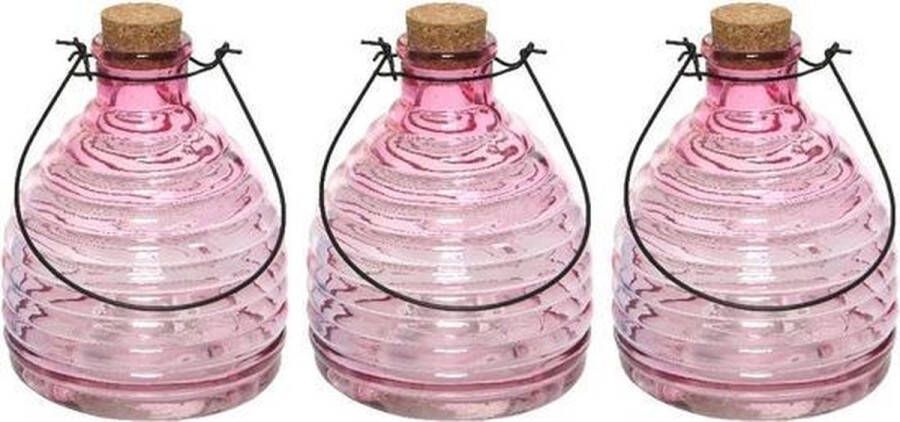Decoris 3x Wespenvangers wespenvallen roze 17 cm van glas Insectenvangers insectenvallen Insectenbestrijding