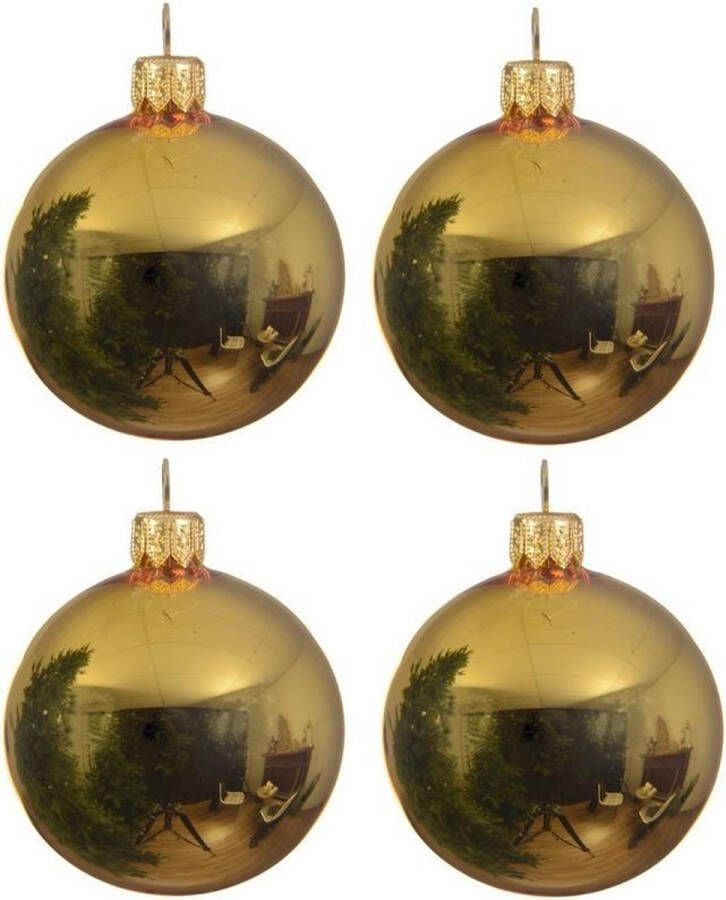 Decoris 4x Gouden glazen kerstballen 10 cm Glans glanzende Kerstboomversiering goud