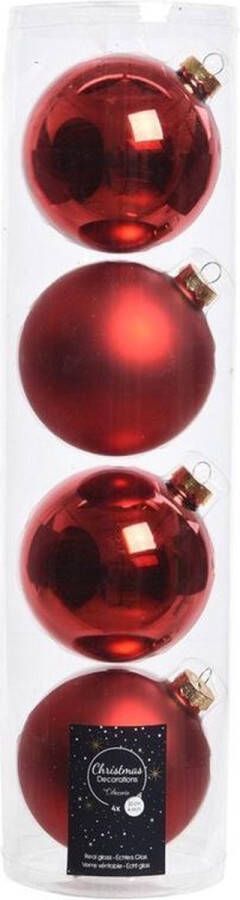 Decoris 4x Kerst rode glazen kerstballen 10 cm Mat matte Kerstboomversiering kerst rood