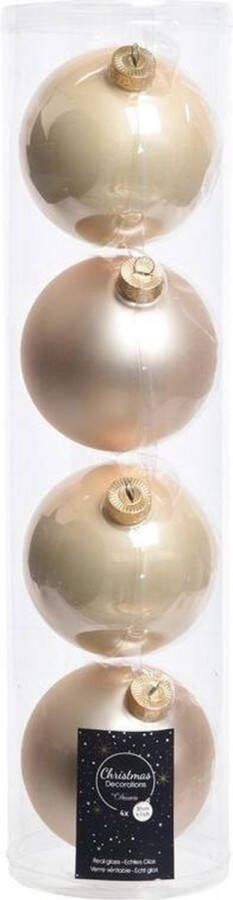 Decoris 4x Licht parel champagne glazen kerstballen 10 cm Mat matte Kerstboomversiering licht parel champagne