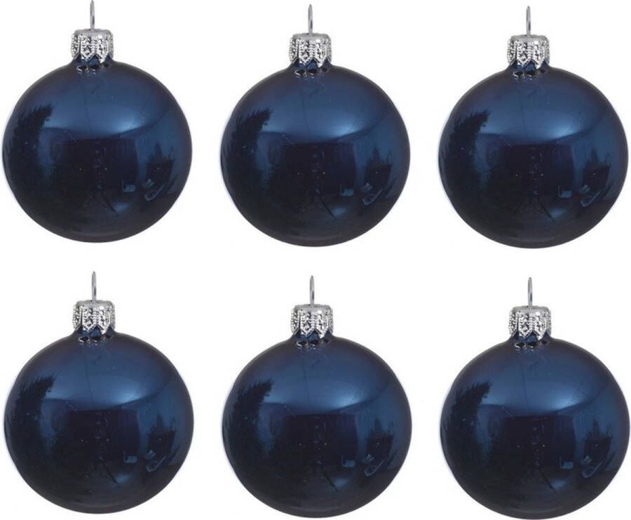 Decoris 6x Donkerblauwe glazen kerstballen 6 cm Glans glanzende Kerstboomversiering donkerblauw