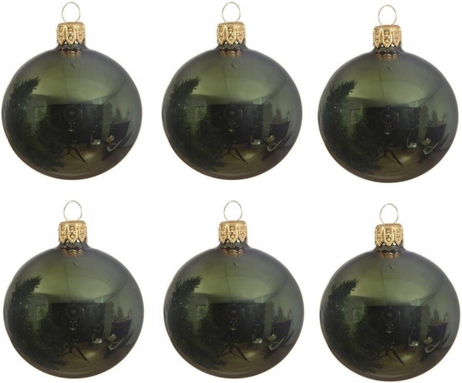 Decoris 6x Donkergroene glazen kerstballen 6 cm Glans glanzende Kerstboomversiering donkergroen