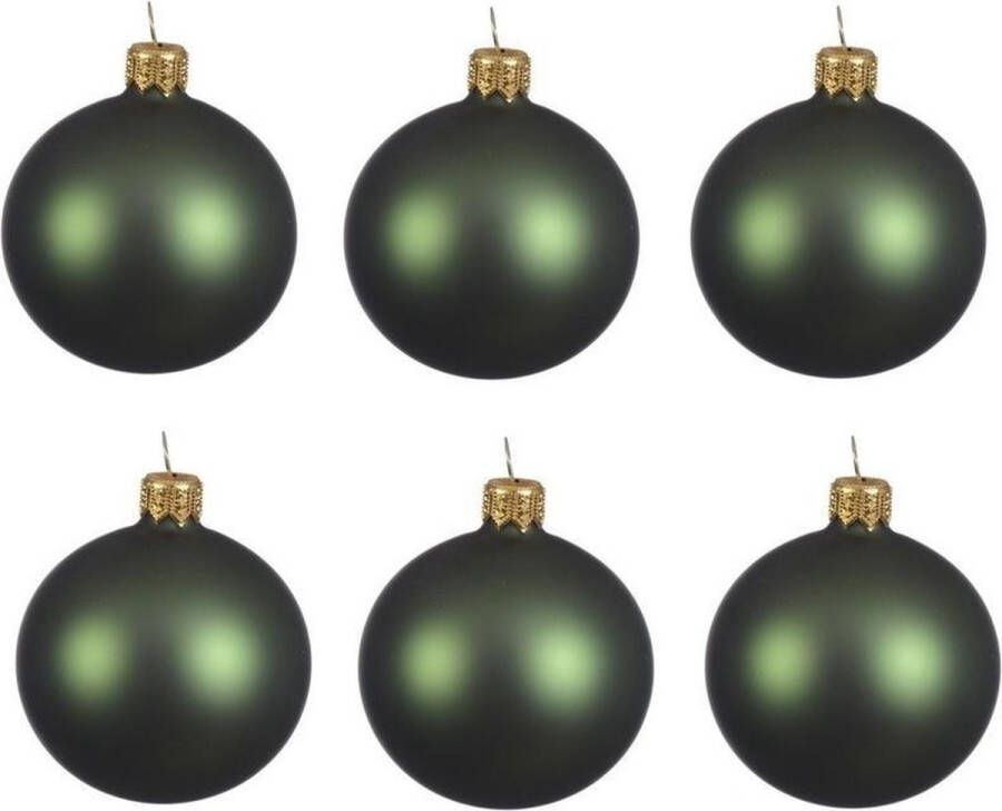 Decoris 6x Donkergroene glazen kerstballen 6 cm Mat matte Kerstboomversiering donkergroen