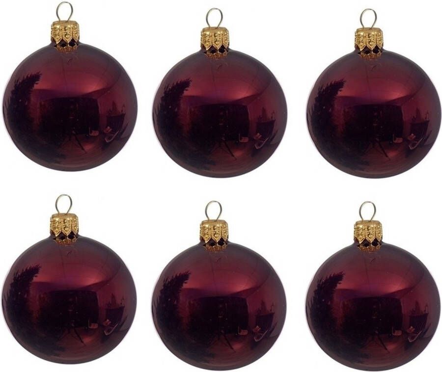 Decoris 6x Donkerrode glazen kerstballen 6 cm Glans glanzende Kerstboomversiering donkerrood