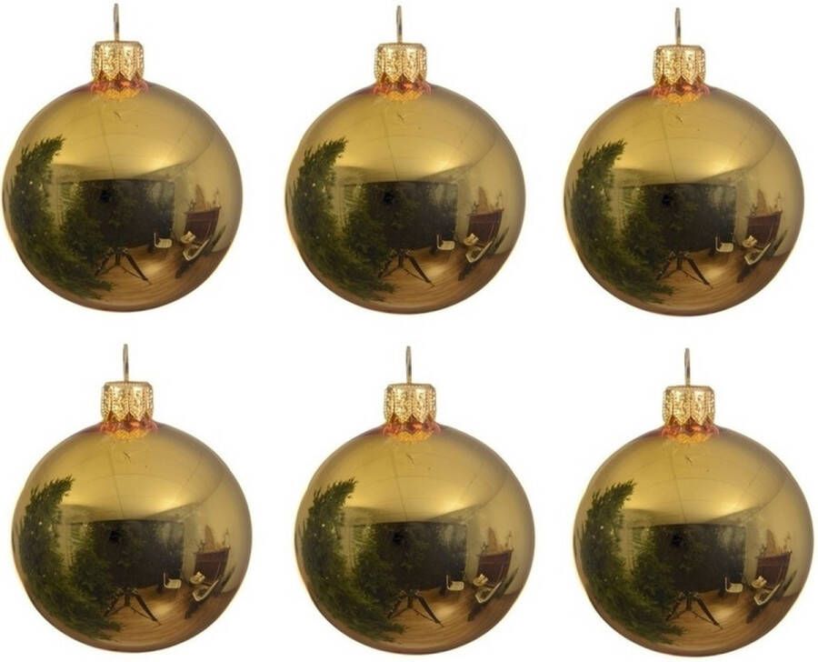 Decoris 6x Gouden glazen kerstballen 6 cm Glans glanzende Kerstboomversiering goud