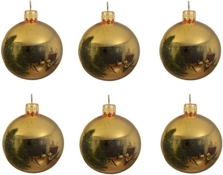 Decoris 6x Gouden glazen kerstballen 8 cm Glans glanzende Kerstboomversiering goud