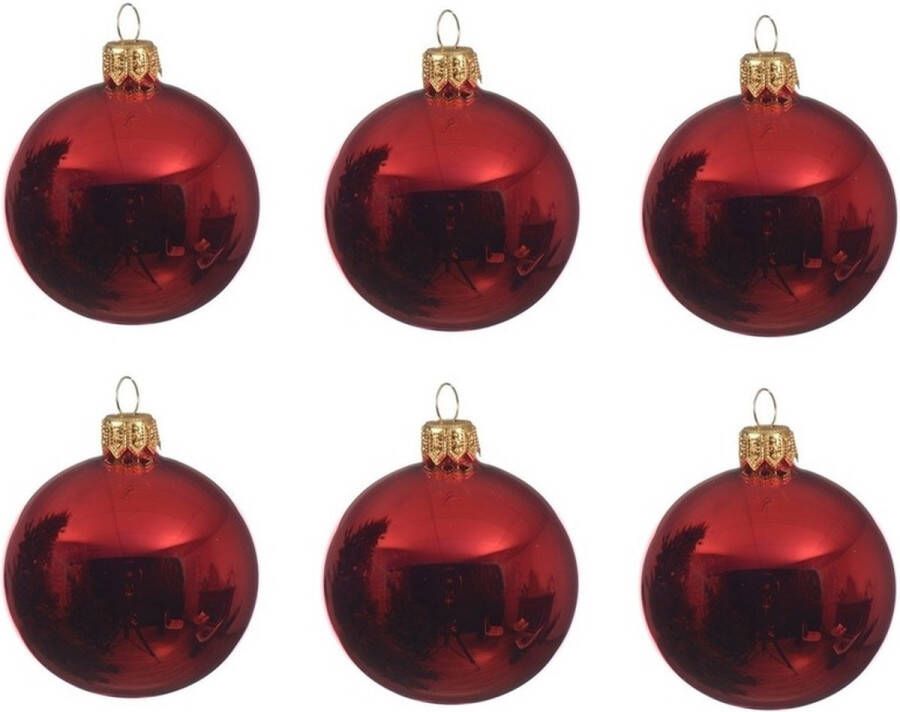 Decoris 6x Kerst rode glazen kerstballen 6 cm Glans glanzende Kerstboomversiering kerst rood