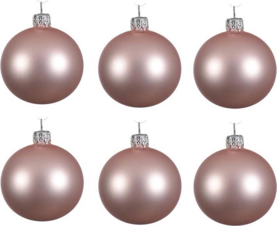 Decoris 6x Lichtroze glazen kerstballen 6 cm Mat matte Kerstboomversiering Lichtroze