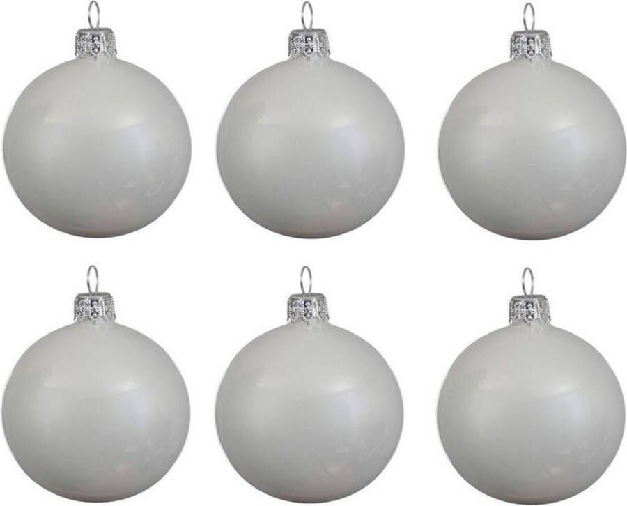 Decoris 6x Winter witte glazen kerstballen 6 cm Glans glanzende Kerstboomversiering winter wit