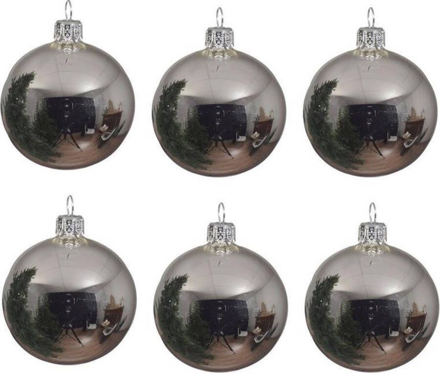 Decoris 6x Zilveren glazen kerstballen 6 cm Glans glanzende Kerstboomversiering zilver