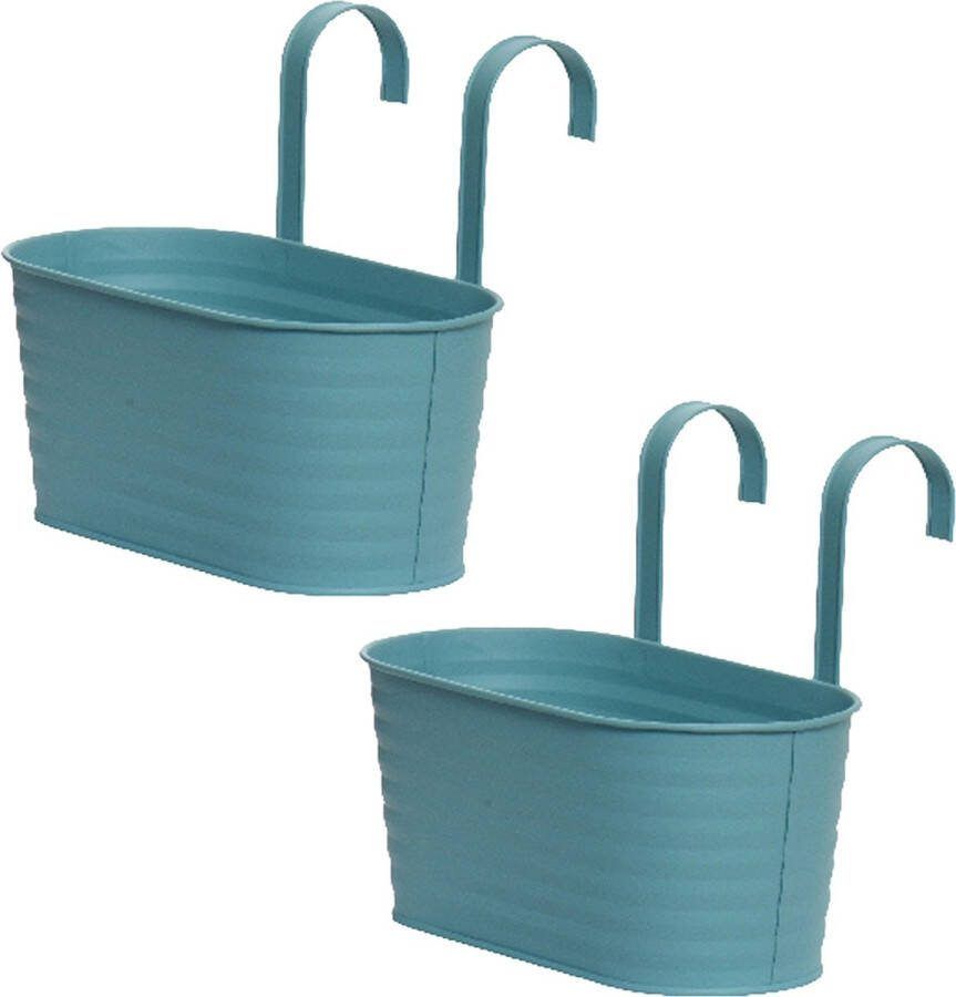 Decoris bloembakken ophangbaar 2x zink 32 x 16 cm blauw