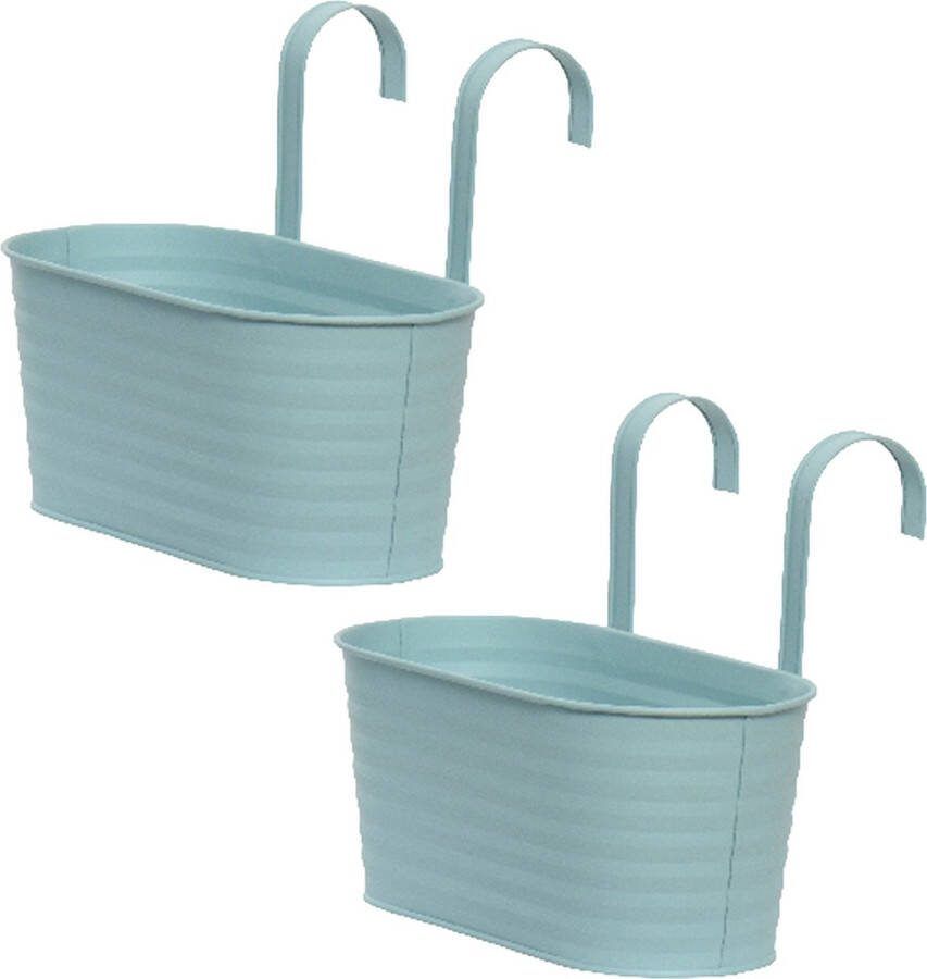 Decoris bloembakken ophangbaar 2x zink 32 x 16 cm lichtblauw
