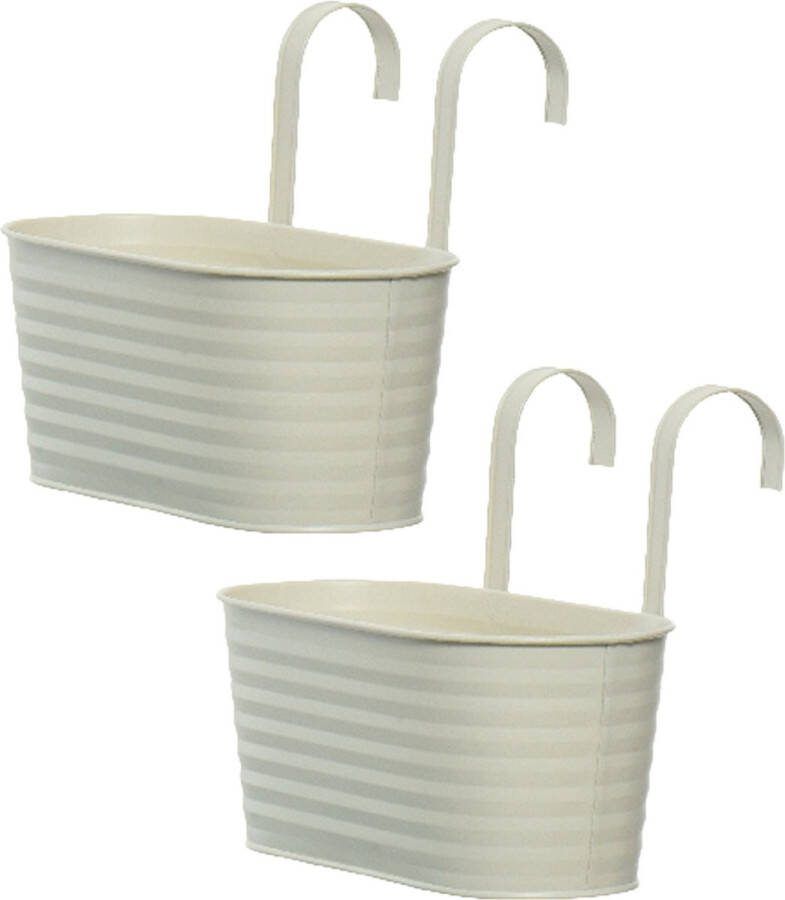 Decoris bloembakken ophangbaar 2x zink 32 x 16 cm wit