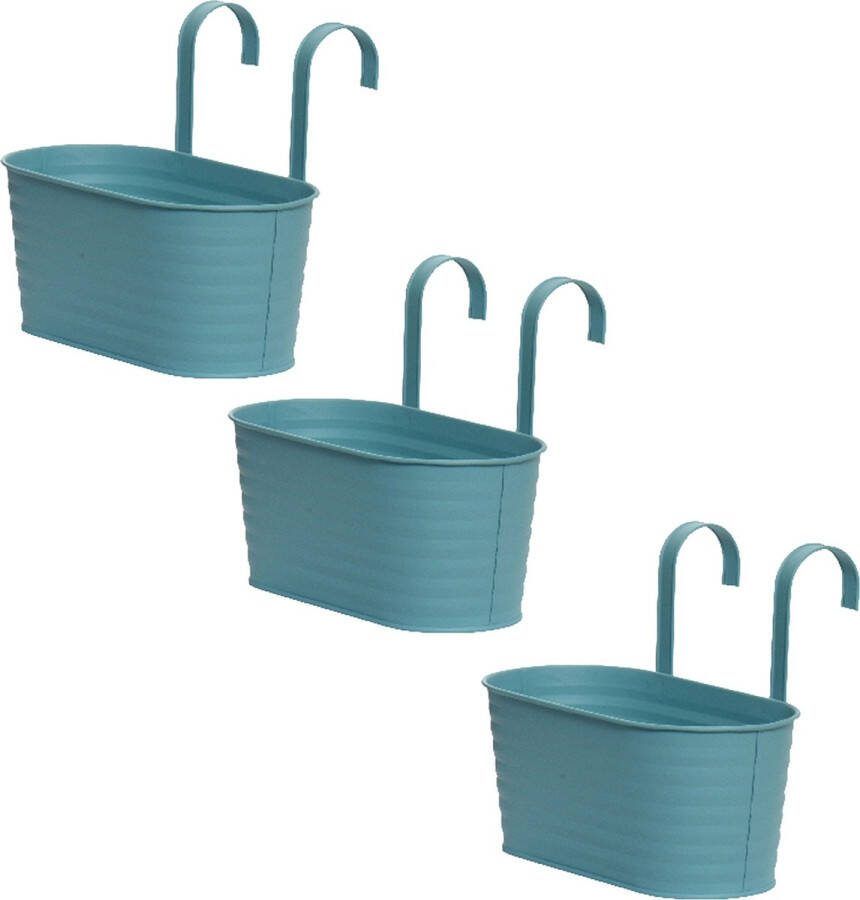 Decoris bloembakken ophangbaar 3x zink 32 x 16 cm blauw