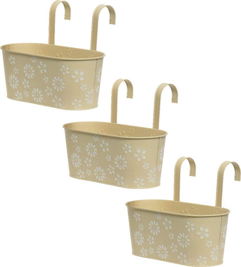 Decoris bloembakken ophangbaar 3x zink 32 x 16 cm creme