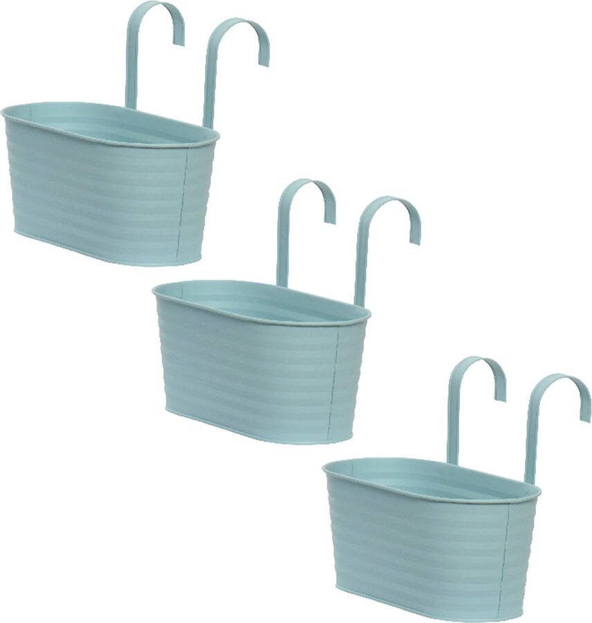 Decoris bloembakken ophangbaar 3x zink 32 x 16 cm lichtblauw