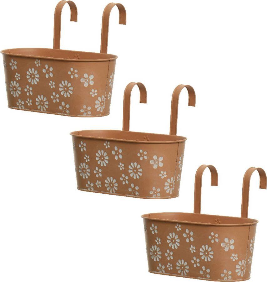 Decoris bloembakken ophangbaar 3x zink 32 x 16 cm terra bruin