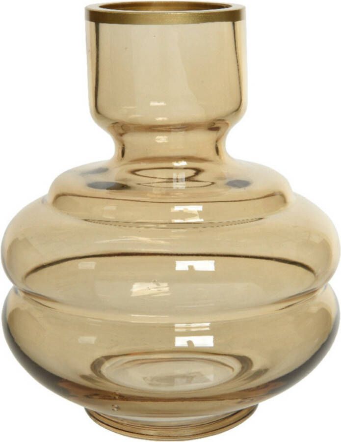 Decoris Bloemen vaas amber transparant goud van glas 18 cm hoog diameter 15 cm Handgemaakte stijlvolle vazen