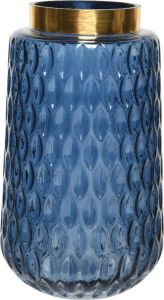Decoris Bloemen Vaas Blauw Transparant goud Van Glas 26 Cm Hoog Diameter 15 Cm Vazen