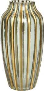 Decoris Bloemen Vaas Groen Transparant goud Van Glas 30 Cm Hoog Diameter 15 Cm Vazen