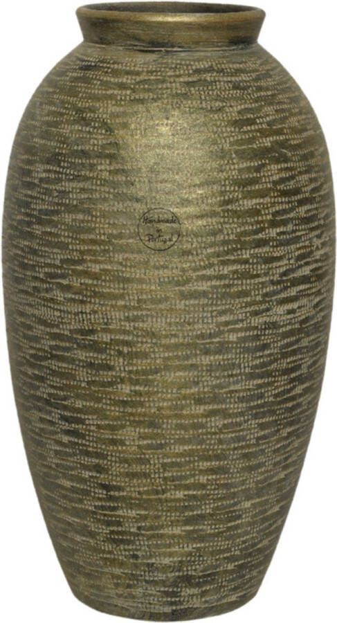 Decoris Bloemen vaas terracotta in kleur antiek goud 40 cm hoog diameter 22 cm Luxe stijlvolle vazen voor binnen