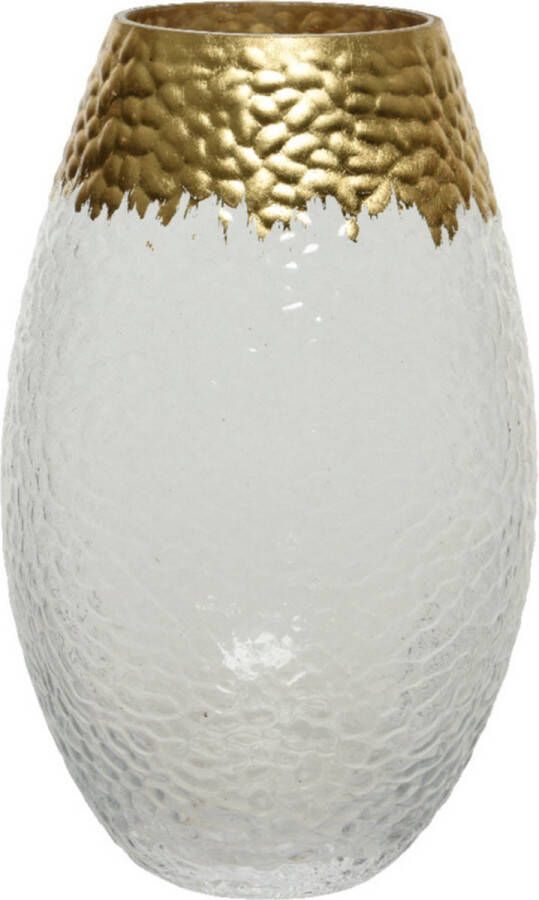 Decoris Bloemen vaas transparant goud van glas 20 cm hoog diameter 12 cm Vazen
