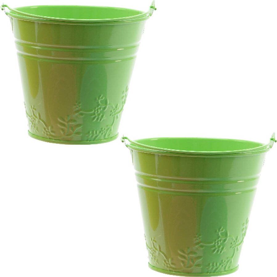 Decoris Bloempot plantenpot bloemen relief 2x zink D11 cm groen