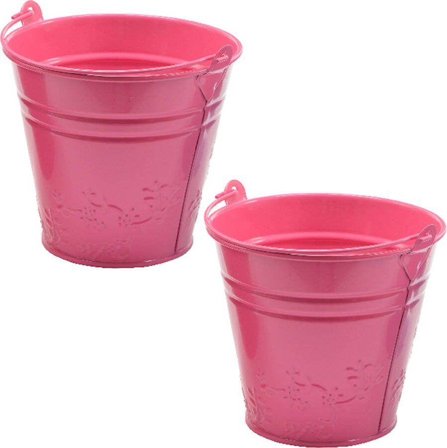 Decoris Bloempot plantenpot bloemen relief 2x zink D11 cm roze