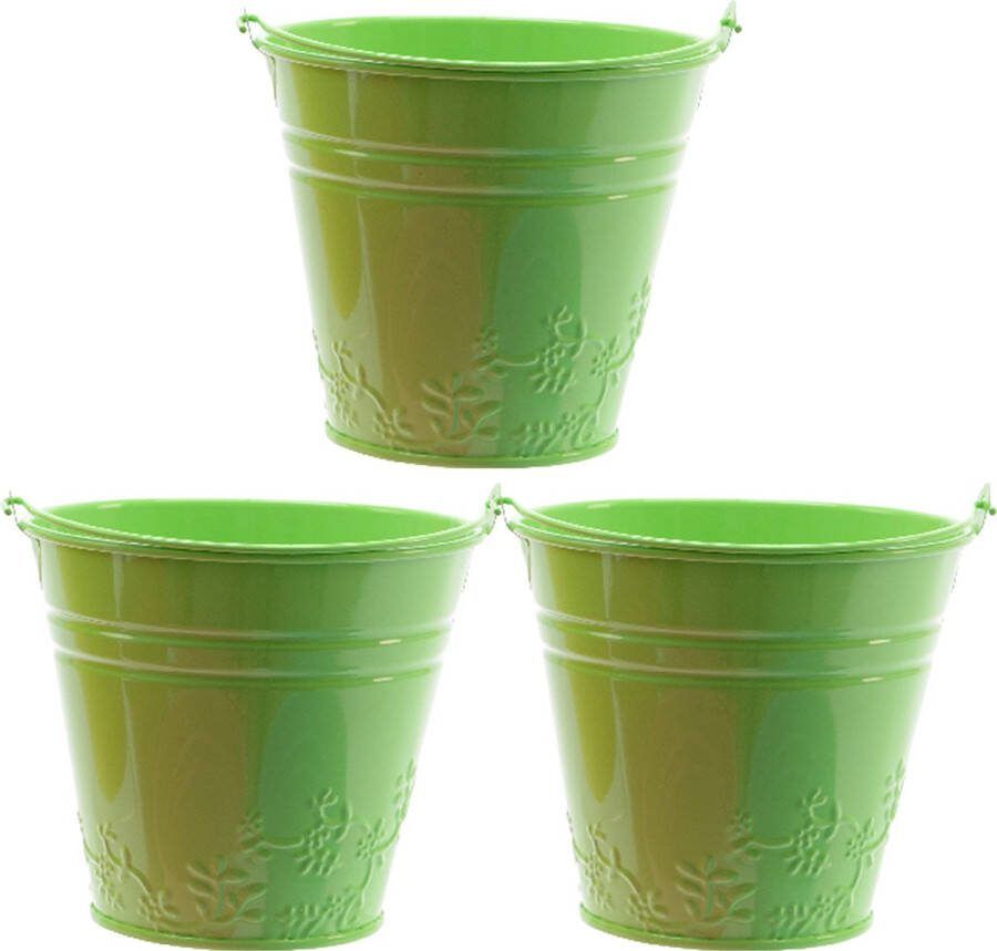Decoris Bloempot plantenpot bloemen relief 3x zink D11 cm groen